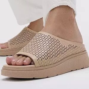 Fitflop Classic Beige Leather Comfort Sandal Slides NWT